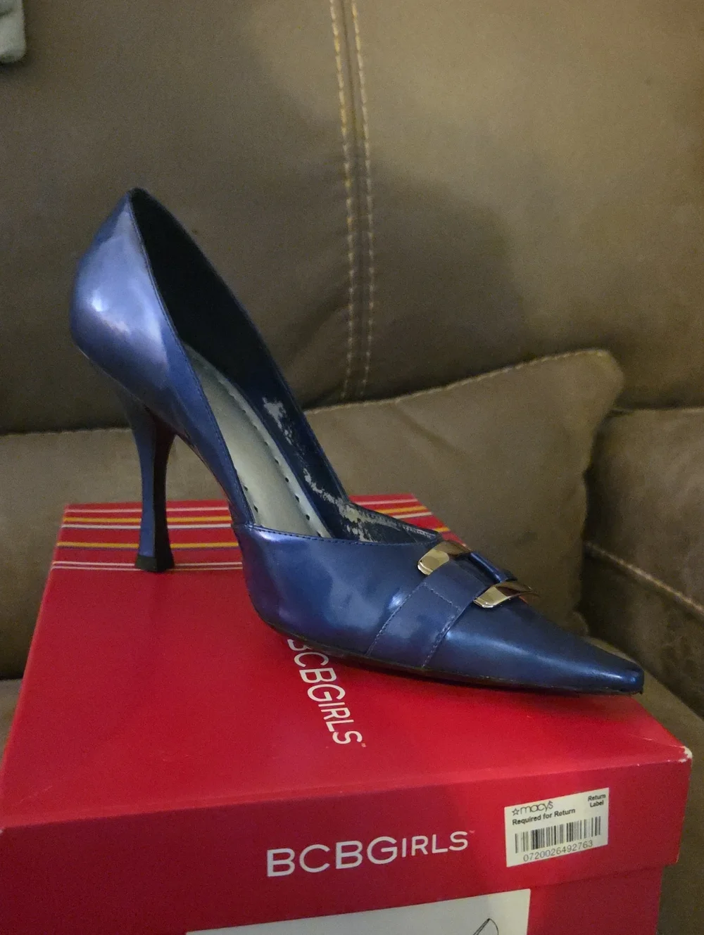 BCBGirls Navy Pointed Toe Pump with Gold Accent Buckle